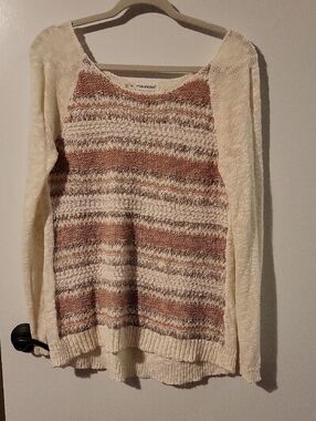 Maurices Cream and Brown Striped Scoop Neck Sweater